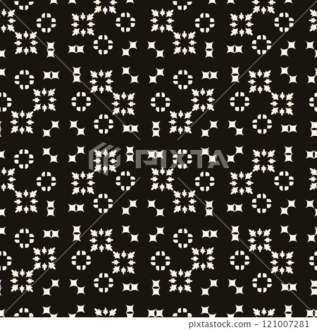 Simple minimalist geometric seamless pattern. Abstract monochrome minimal background with small floral shapes. Subtle repeat design for decor, print. 121007281