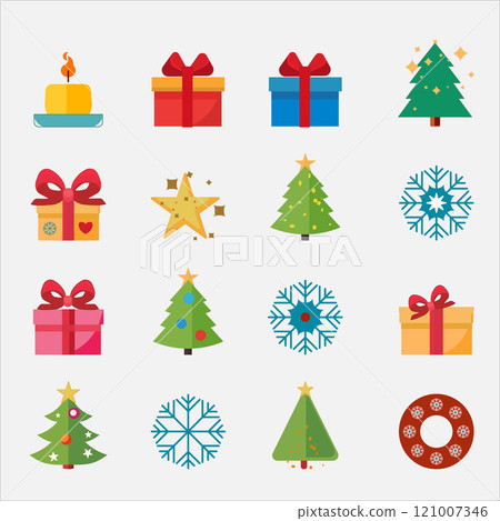Cute color Christmas flat icons set. Festive Elements 121007346