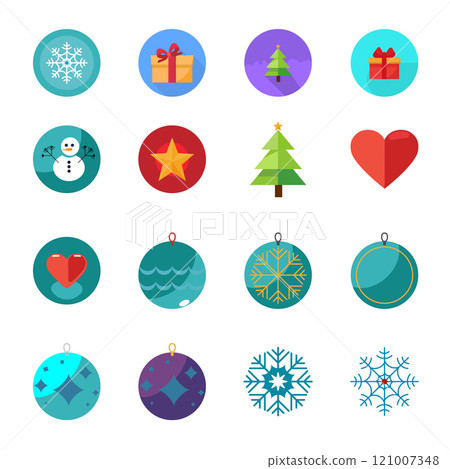 Cute color Christmas flat icons set. Festive Elements 121007348