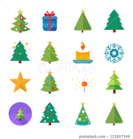Cute color Christmas flat icons set. Festive Elements Cute color Christmas flat icons set. Festive Elements 121007349