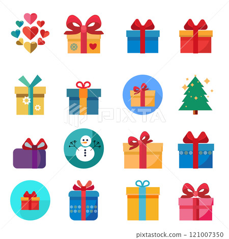 Cute color Christmas flat icons set. Festive Elements Cute color Christmas flat icons set. Festive Elements 121007350