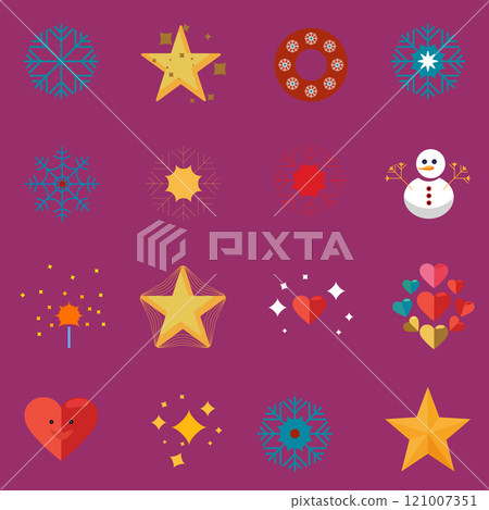 Cute color Christmas flat icons set. Festive Elements 121007351