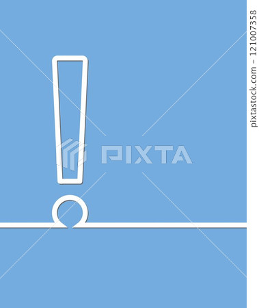 White exclamation mark icon on blue background with a long shadow effect. 121007358