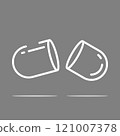 Split pill white linear or silhouette icons on gray background. Empty open gelatin capsule 121007378