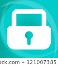 Lock icon mockup on blue business background, flat style. Cyber security concept. 121007385