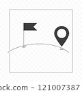 Route in line shape. Travel concept. Location of golf hole. Golf position sign on white background. 121007387