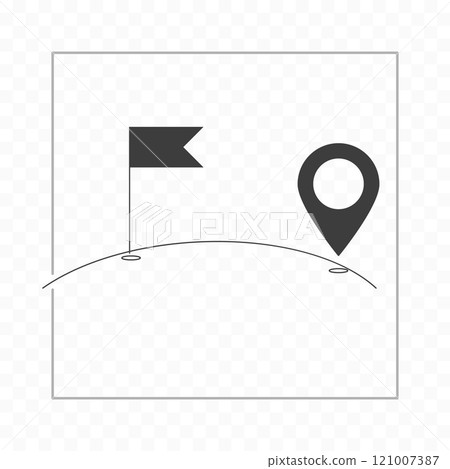 Route in line shape. Travel concept. Location of golf hole. Golf position sign on white background. Route in line shape. Travel concept. Location of golf hole. Golf position sign on white background. 121007387