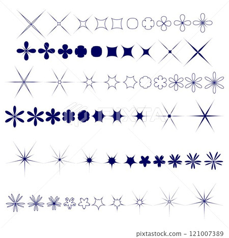 Set of star icons. Simple sparkles collection. Firework stars icons. Set of star icons. Simple sparkles collection. Firework stars icons. 121007389