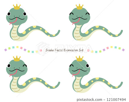 Polka-dot green snake wearing a crown [facial expression illustration set] 121007494