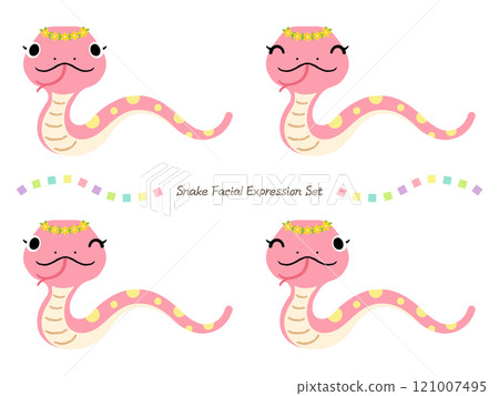 A pink snake girl with polka dots wearing a flower crown [facial expression illustration set] 121007495