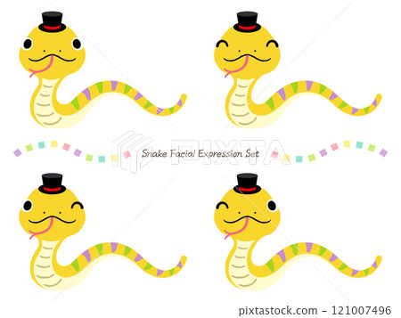 Smiling yellow snake wearing a top hat [Facial expression illustration set] 121007496