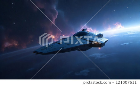 Futuristic Spaceship in the Vastness of Space 121007611
