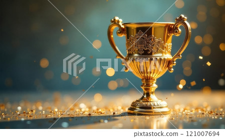 golden winners cup with golden glitter confetti golden winners cup with golden glitter confetti 121007694