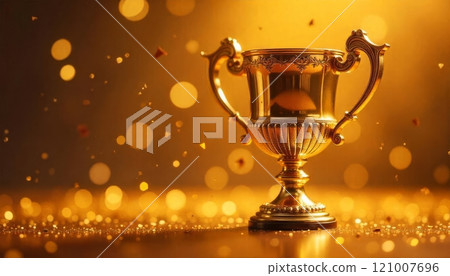 golden winners cup with golden glitter confetti golden winners cup with golden glitter confetti 121007696