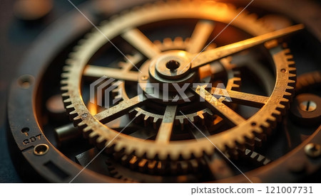 close up gear mechanic clockworks spinning with bokeh light close up gear mechanic clockworks spinning with bokeh light 121007731