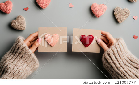 Handmade Valentine cards with heart designs and decorative hearts 121007777
