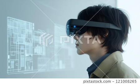 Person wearing VR goggles 121008265