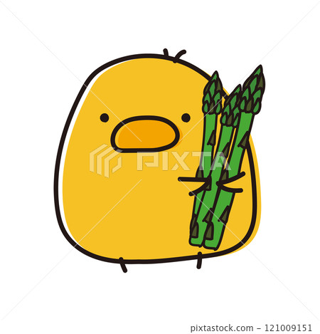 Round chick holding asparagus Round chick holding asparagus 121009151