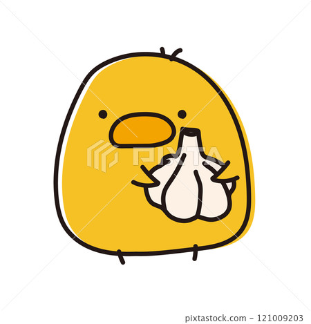 A round chick holding garlic 121009203