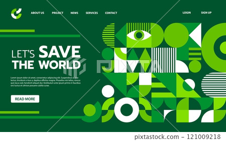 Landing page environment ecology theme with green abstract geometric pattern vector template. Simple graphic web banner or transition website landing page template with modern geometric border Landing page environment ecology theme with green abstract geometric pattern vector template. Simple graphic web banner or transition website landing page template with modern geometric border 121009218