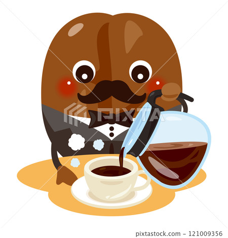 咖啡豆的人物插圖，以咖啡店老闆沖泡咖啡的風格 121009356