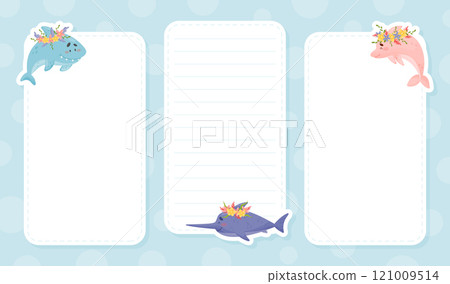 Note Card with Sea Animal with Flowers Vector Template Note Card with Sea Animal with Flowers Vector Template 121009514