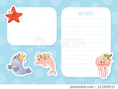 Note Card with Sea Animal with Flowers Vector Template Note Card with Sea Animal with Flowers Vector Template 121009515