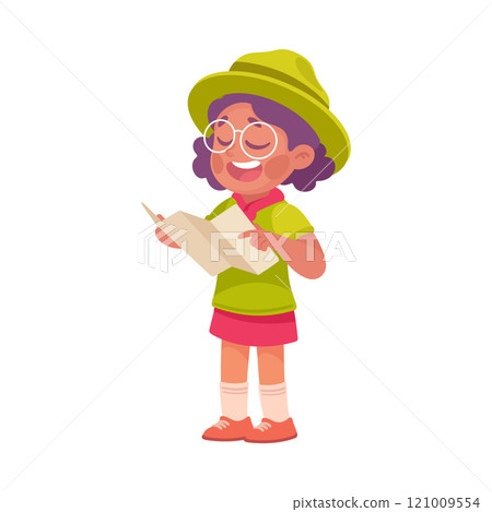 Girl Scout Character in Hat Examine Map Search Route Vector Illustration Girl Scout Character in Hat Examine Map Search Route Vector Illustration 121009554