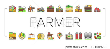 farmer farm agriculture field man icons set vector 121009700