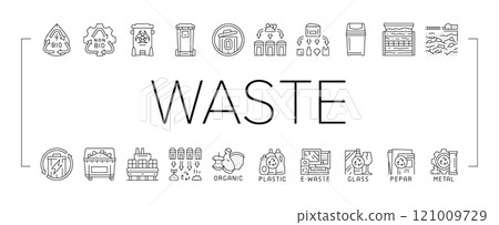 waste sorting garbage plastic icons set vector 121009729
