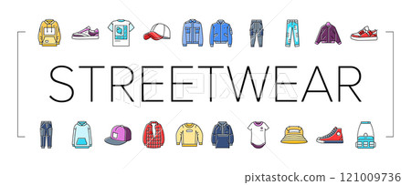 streetwear cloth fashion urban icons set vector 121009736