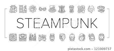 steampunk vintage metal steam icons set vector 121009737