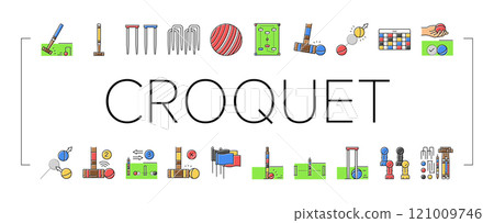croquet mallet game ball icons set vector croquet mallet game ball icons set vector 121009746