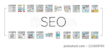 seo digital optimization strategy icons set vector seo digital optimization strategy icons set vector 121009765