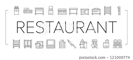 restaurant equipment kitchen cafe icons set vector 121009774