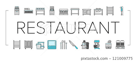 restaurant equipment kitchen cafe icons set vector 121009775