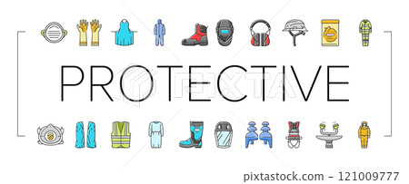 ppe protective safety kit icons set vector 121009777