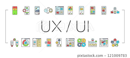 ui ux develop content research icons set vector 121009783