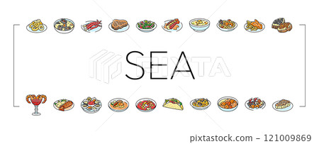 sea cuisine italian cook greece icons set vector sea cuisine italian cook greece icons set vector 121009869