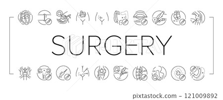 surgery doctor surgeon hospital icons set vector 121009892