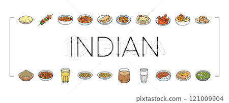 indian cuisine food curry icons set vector 121009904