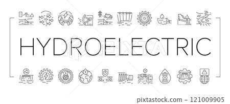 hydroelectric power plant energy icons set vector 121009905