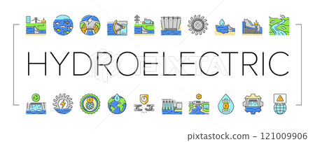 hydroelectric power plant energy icons set vector 121009906