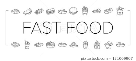 fast food burger hamburger pizza icons set vector 121009907
