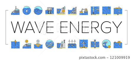 wave energy power tidal icons set vector 121009919