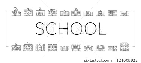 building school exterior modern icons set vector 121009922