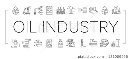 oil industry factory plant icons set vector 121009936