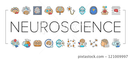 neuroscience brain neurology icons set vector 121009997