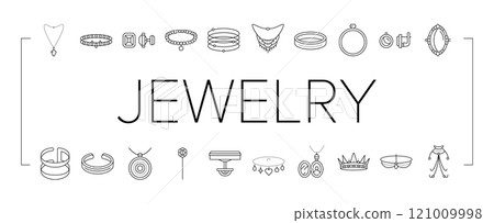 jewelry ring gold necklace icons set vector 121009998