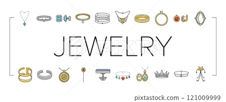 jewelry ring gold necklace icons set vector 121009999